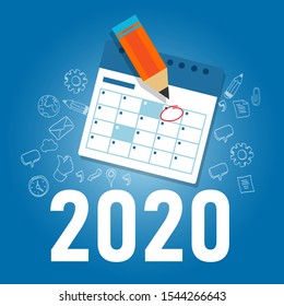 2020 calendar plan in new year. set appointment schedule a date for an event or target