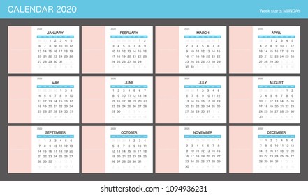 2020 Calendar Planner Design.