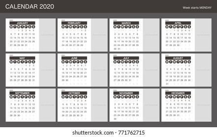2020 Calendar Planner Design.