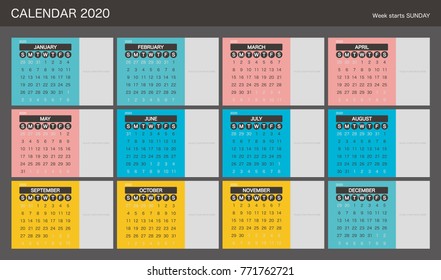 2020 Calendar Planner Design.
