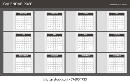2020 Calendar Planner Design.