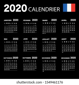 2020 calendar, planner, organizer and schedule template for companies and private use. French Language Calendar.