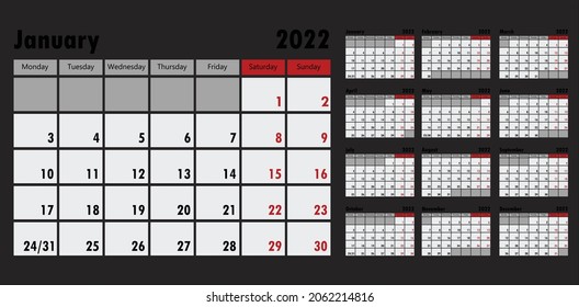 2020 calendar planner set for template corporate design week start on Monday.