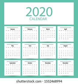 2020 Calendar planner template design. Vector illustration.