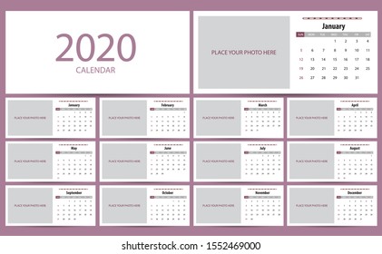 2020 Calendar Planner Template Design Vector Stock Vector (Royalty Free ...