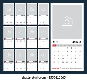 2020 Calendar planner template design. Vector illustration.