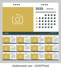 2020 Calendar planner template design. Vector illustration.