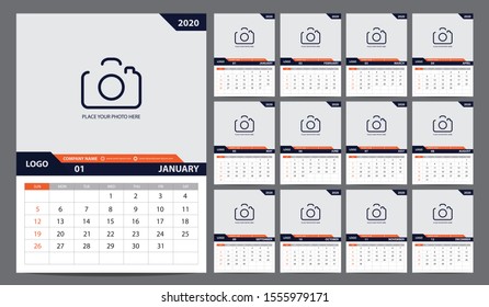 2020 Calendar planner template design. Vector illustration.
