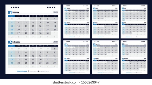 2020 Calendar planner template design. Vector illustration.