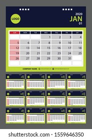 2020 Calendar planner template design. Vector illustration.