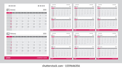 2020 Calendar planner template design. Vector illustration.