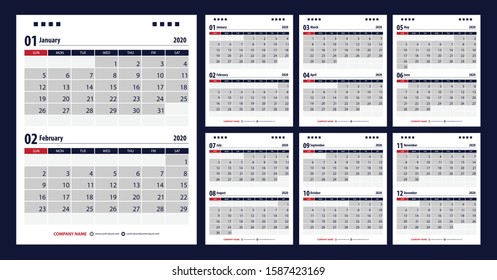 2020 Calendar planner template design. Vector illustration.