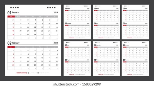 2020 Calendar planner template design. Vector illustration.