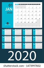 2020 Calendar Planner - vector illustration. Template. Mock up.