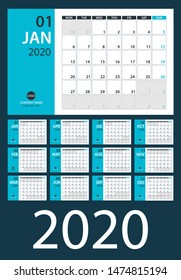 2020 Calendar Planner - vector illustration. Template. Mock up.