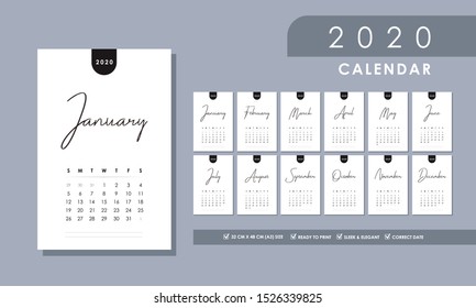 2020 Calendar Simple and Sleek Latin decorative with Correct Dates A3 size vector