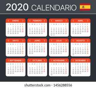 2020 calendar - Spanish Version - Vector Template