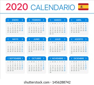 2020 calendar - Spanish Version - Vector Template