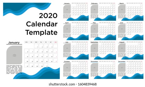 2020 Calendar Template Abstract Wave