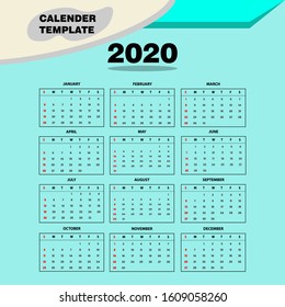 2020 calendar template design vector