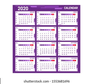 2020 Calendar template trendy color style