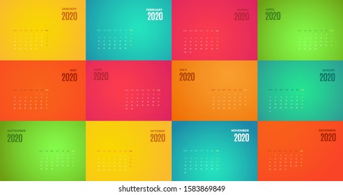 2020 Calendar template. Vector colorful design