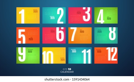 2020 Calendar template. Vector colorful design