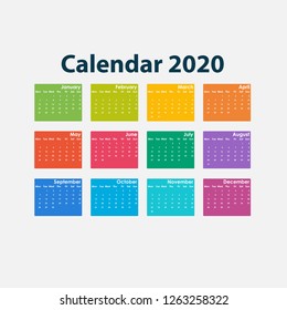 2020 Calendar Template.Calendar 2020 Set of 12 Months.Yearly calendar vector design stationery template.Vector illustration.