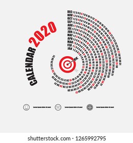 2020 Calendar Template.Calendar 2020 Set of 12 Months.Yearly calendar vector design stationery template.Vector illustration.
