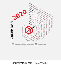 2020 Calendar Template.Calendar 2020 Set of 12 Months.Yearly calendar vector design stationery template.Vector illustration.
