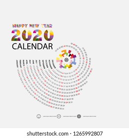 2020 Calendar Template.Calendar 2020 Set of 12 Months.Yearly calendar vector design stationery template.Vector illustration.
