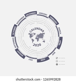 2020 Calendar Template.Calendar 2020 Set of 12 Months.Yearly calendar vector design stationery template.Vector illustration.
