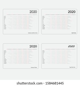 2020 Calendar Template.Calendar 2020 Set of 12 Months.Yearly calendar vector design stationery template.Vector illustration.