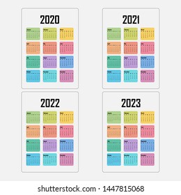2020 Calendar Template.Starts Monday.Yearly calendar vector design stationery template.Vector illustration.