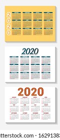 2020 calendar with three elegant decoration ornaments