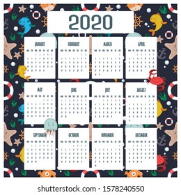 2020 calendar with undersea theme