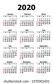2020 calendar vector