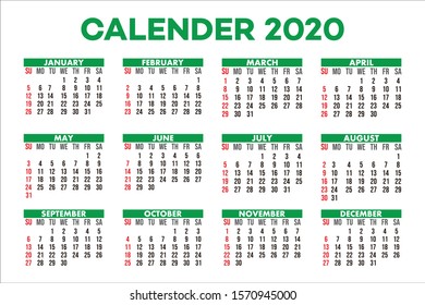 2020 calendar Vector Design. Editable templete