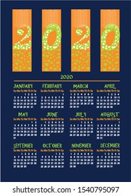2020 Calendar Vector. Calendar design. Illustration.