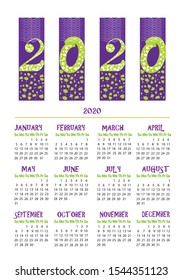 2020 Calendar Vector. Calendar design. Illustration.