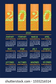 2020 Calendar Vector. Calendar design. Illustration.