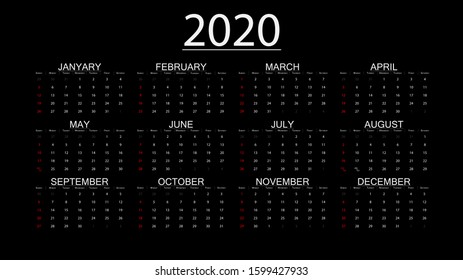 2020 Calendar Vector Design Template