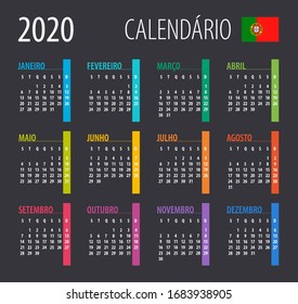 2020 Calendar - vector illustration. Template. Mock up. Portuguese version