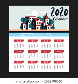 2020 Calendar Vector Template Cityscape Landscape Theme Classical Design - Printable and Editable