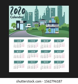 2020 Calendar Vector Template Modern Cityscape Landscape Theme Design - Printable and Editable
