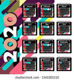 2020 Calendar Vector Template Modern Minimalist Design - Printable and Editable