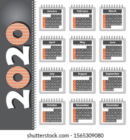 2020 Calendar Vector Template Modern Minimalist Design - Printable and Editable