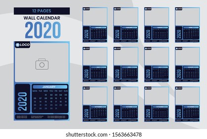 2020 calendar. 2020 wall calendar 12 pages. Simple elegant design. Print ready file.