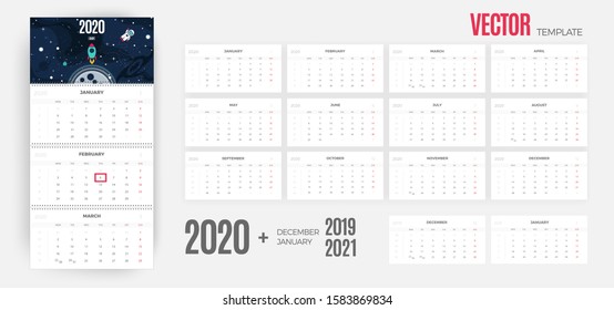 2020 Calendar wall template. Vector colorful design