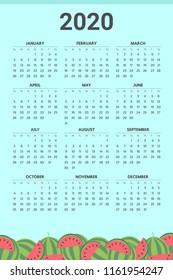 2020 Calendar with watermelon theme
